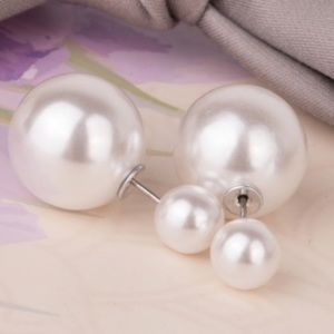 Double Sided Faux Big Pearl Ball Earrings...